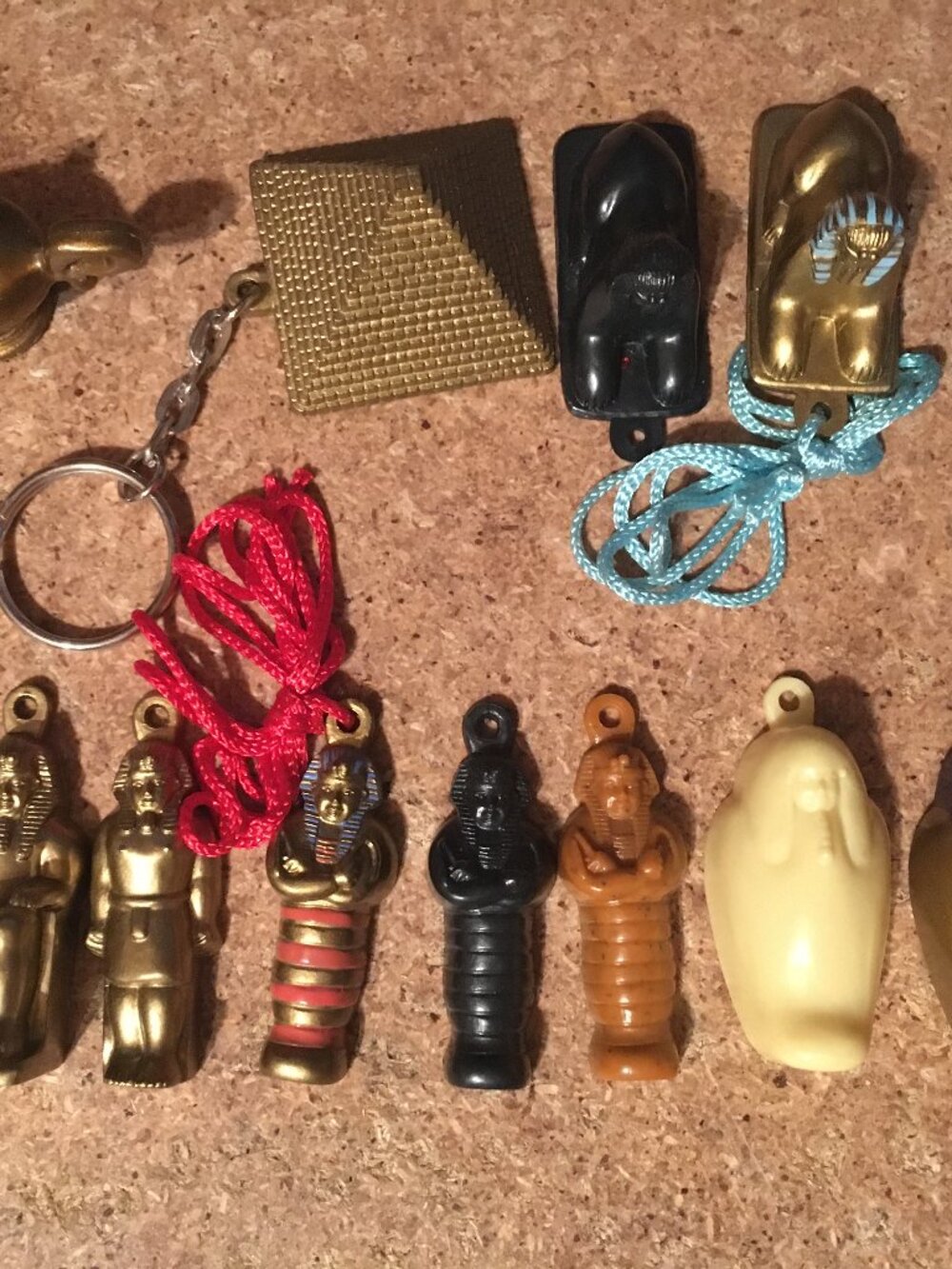 LOT OF 11 EGYPTIAN PLASTIC CHARMS KEYCHAINS SPHINX KING TUT MUMMY SARCOPHAGUS